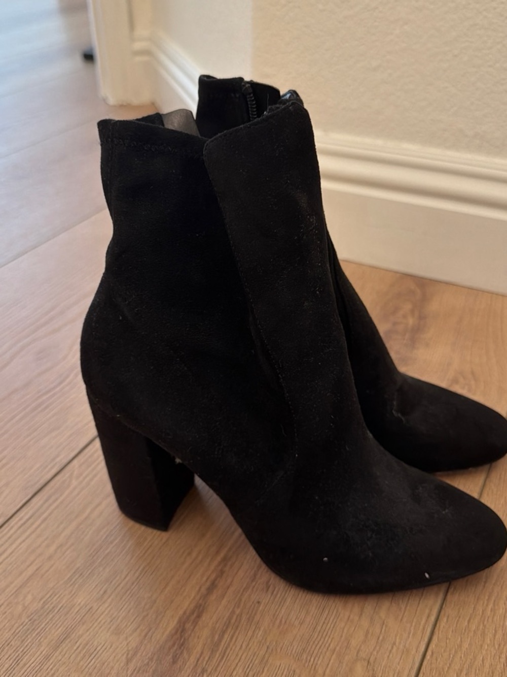 Aldo Black Suede High Block Heel Ankle Boots